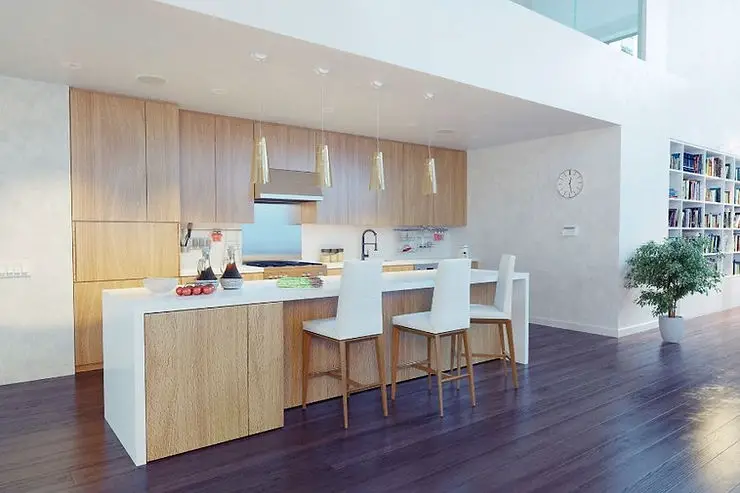 minimalist kitchen natural wood grain loft