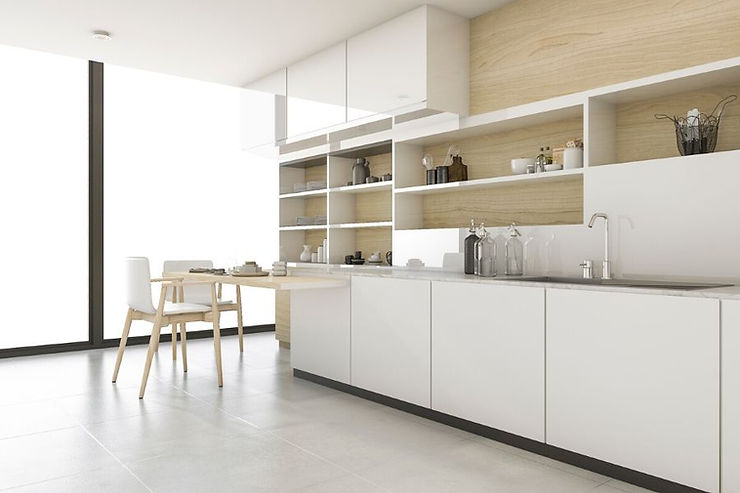minimalist kitchen white natural wood finish scandinavian