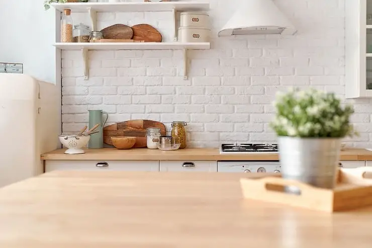 minimalist kitchen barn style white bricks
