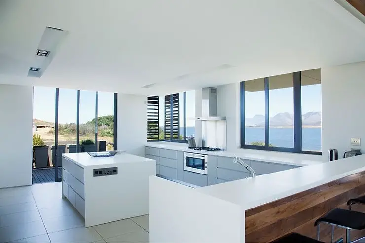 minimalist kitchen seaside view