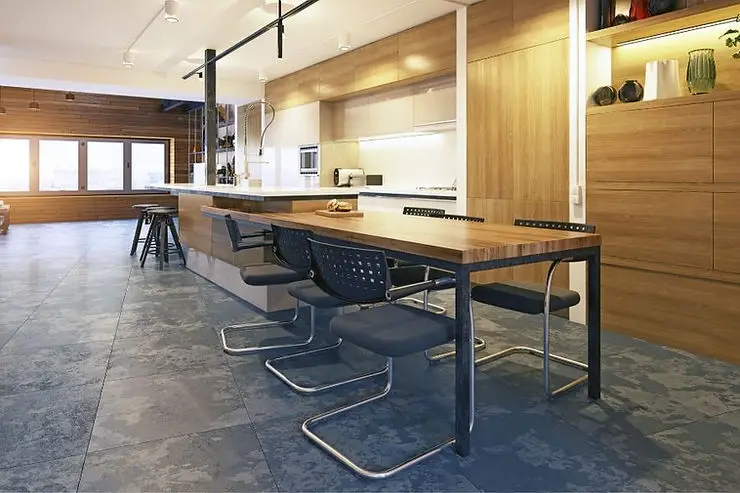 minimalist kitchen for bachelors concrete floor