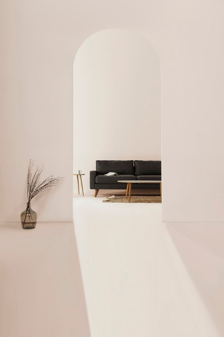 minimalist japandi white and black living room