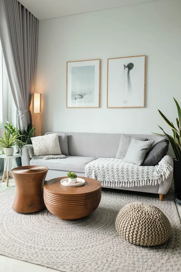 minimalist cozy cream and mint living room