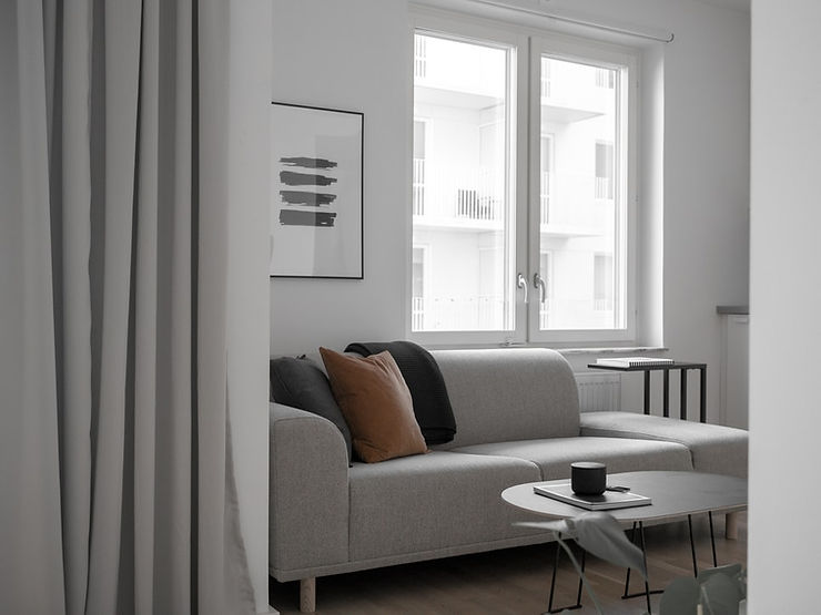 minimalist apartment in grey and white