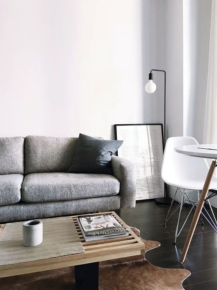 minimalist grey living room