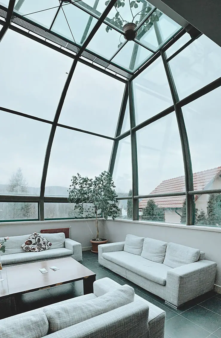large glass ceiling living room