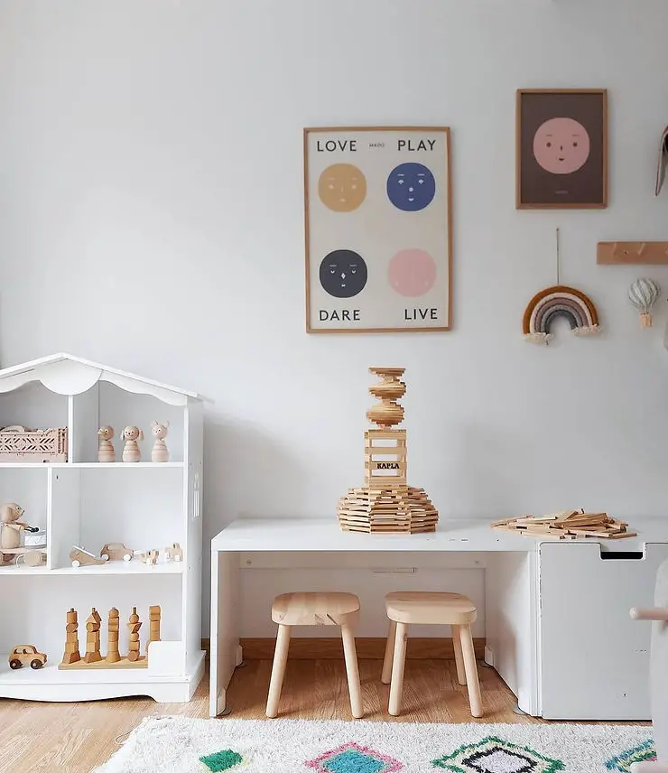 minimalist playroom craft desk