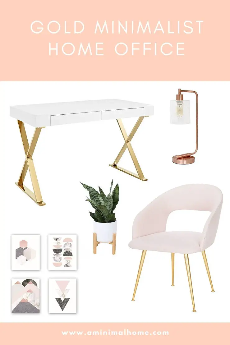 gold and pink minimalist home office