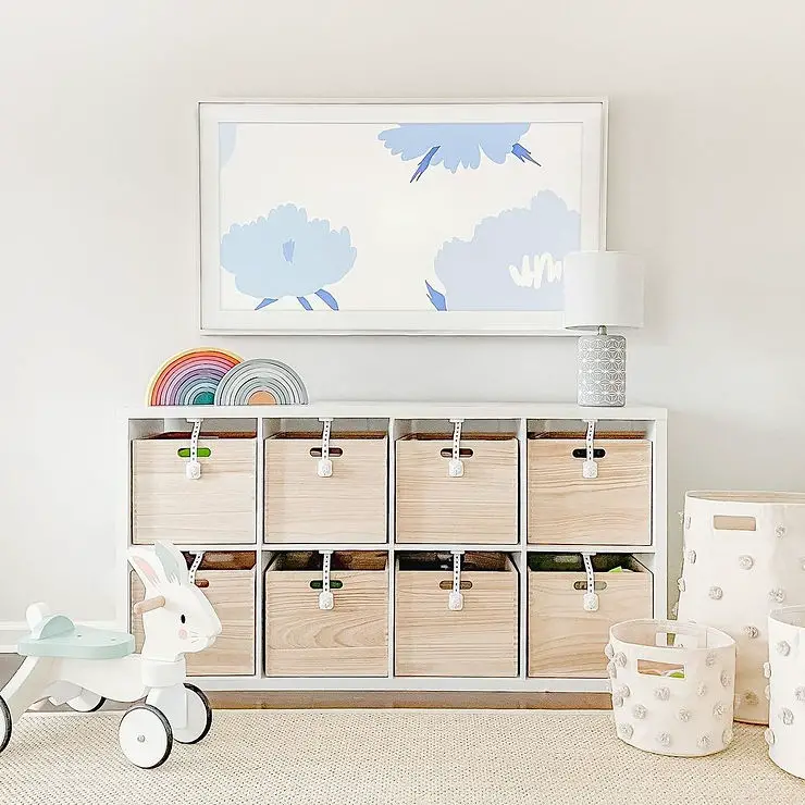 minimalist playroom wooden box units