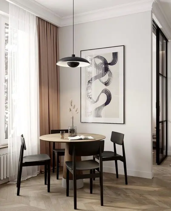 Statement artwork in dining room